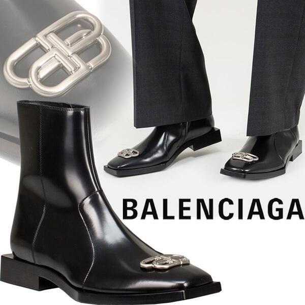 【BALENCIAGA】バレンシアガ コピー ジップドブーティ Rim★BB スクエア ヒール ショートブーツ Black20100811